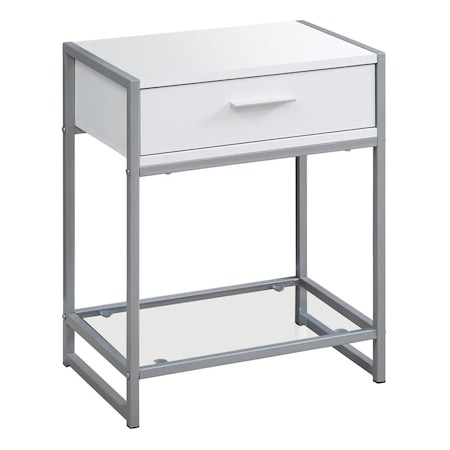 22 In. White & Silver Metal Accent Table With Tempered Glass